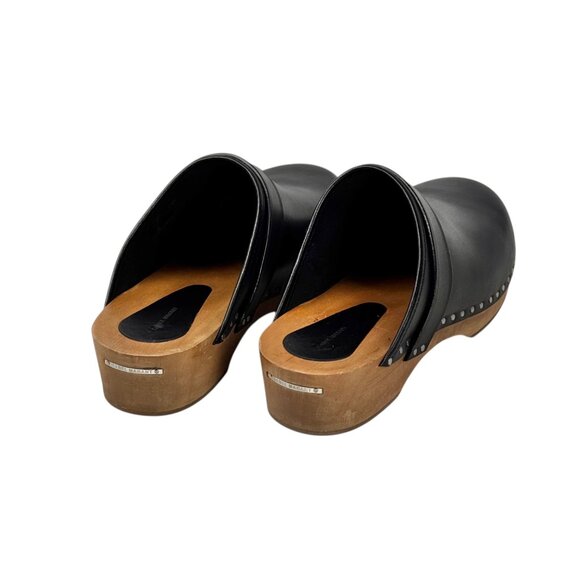 Isabel Marant Thalie Leather Clogs SZ 38 Black Wood Soles Studs Dutch Swedish - Picture 6 of 16